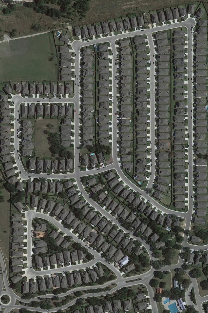 Rows and rows of houses, piled next to each other are shown in this Google Earth view of growth between Boerne and San Antonio - 03-16-2022
